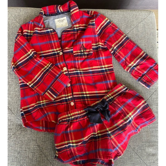 Y2K Abercrombie & Fitch Sleep Plaid Pajama Shorts And Top Red Blue Cotton XS